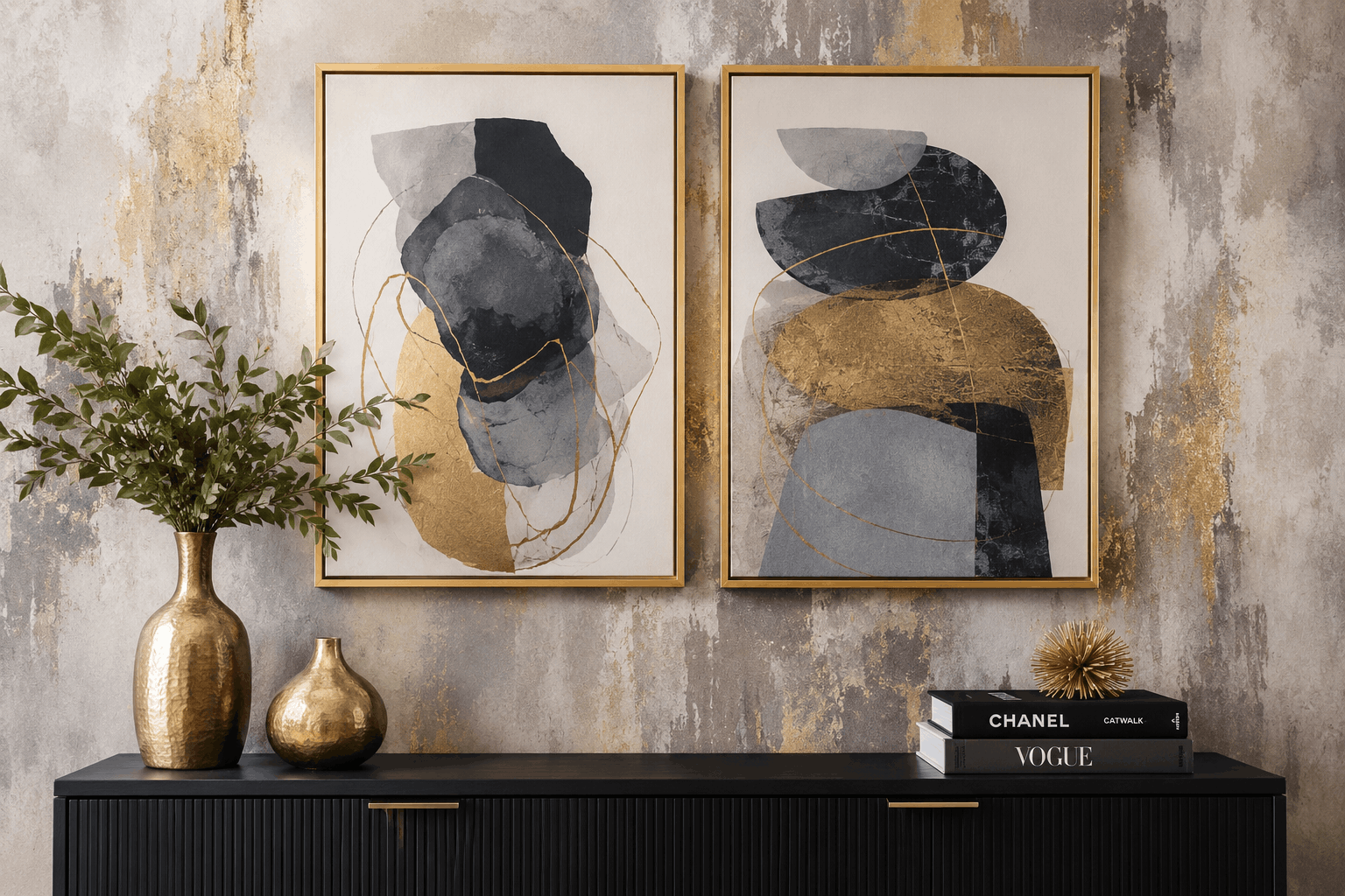 Designing with Metallic Accents: How to Pair Abstract Wallpapers with Golden Frames