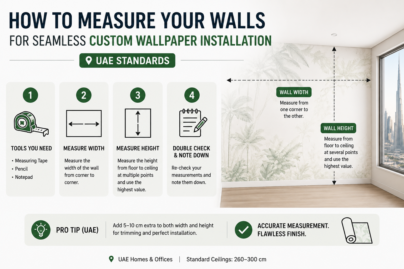 How to Measure Your Walls for Seamless Custom Wallpaper Installation UAE Standards