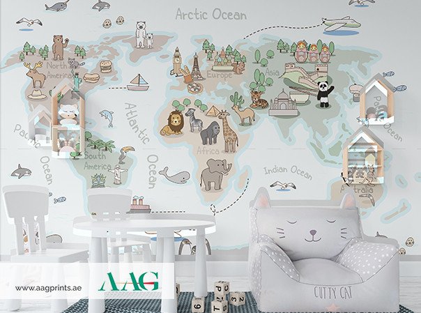 little genius World Map - Kids Wallpaper Dubai