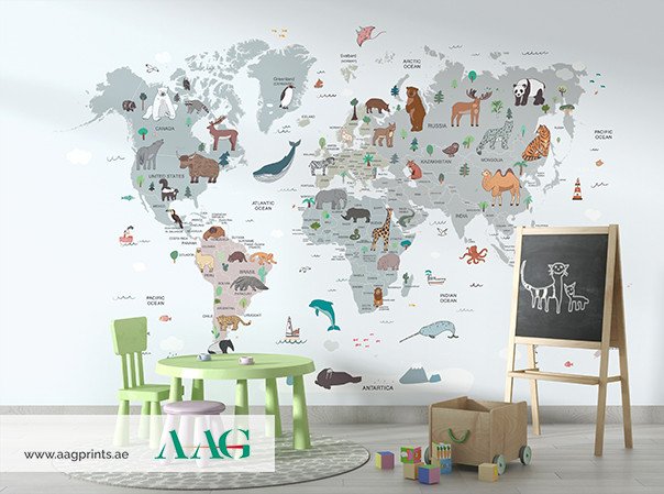 Wildlife World Map I - Kids Wallpaper Dubai
