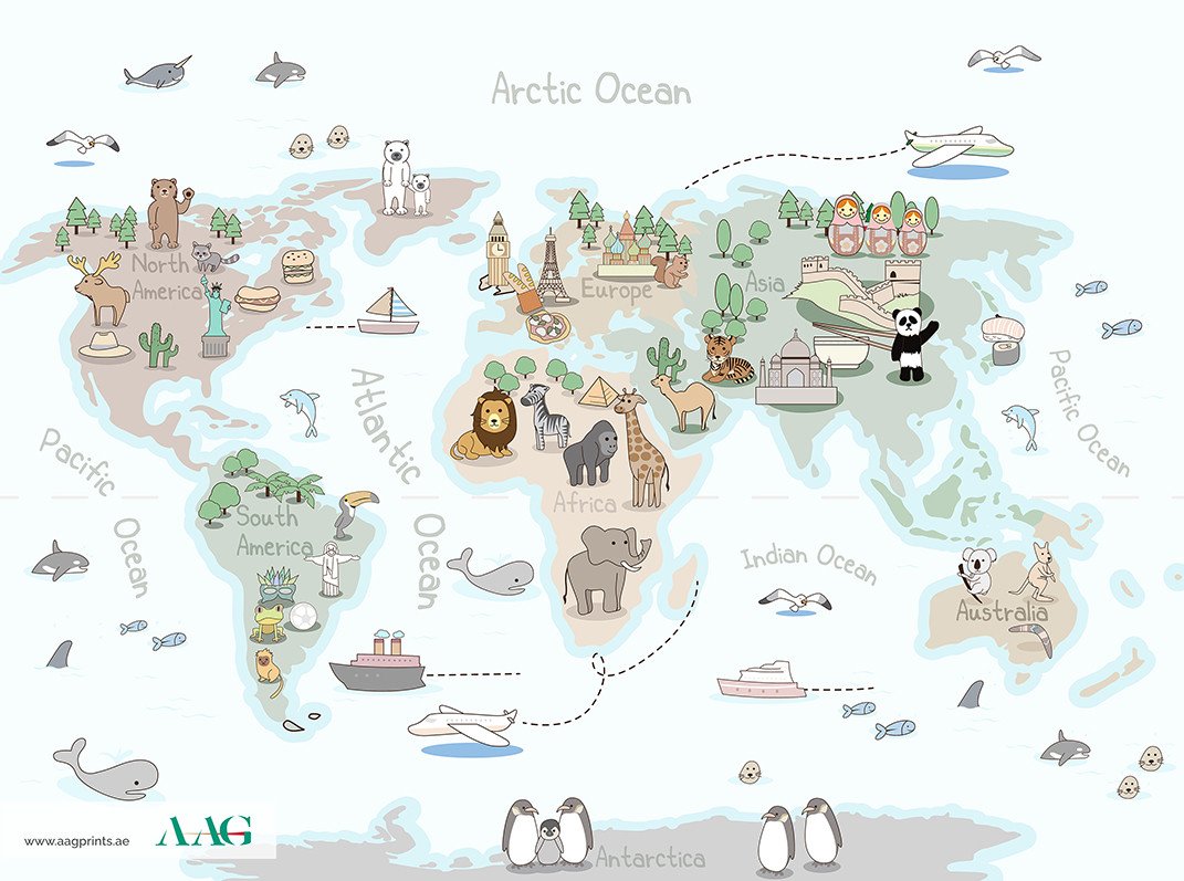 little genius World Map - Kids Wallpaper Dubai